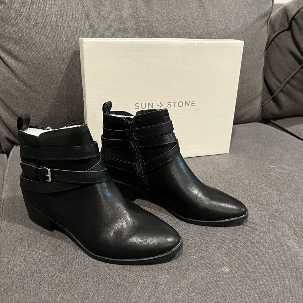 Sun + Stone Black Ankle Boots